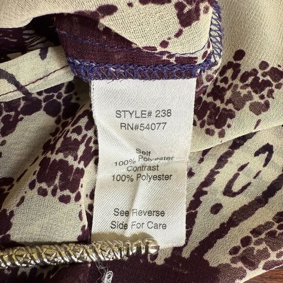 CAbi Blouse Medium Geo Moroccan Blue Print Tie Neck Flowy Layered Shell Top - Picture 10 of 14